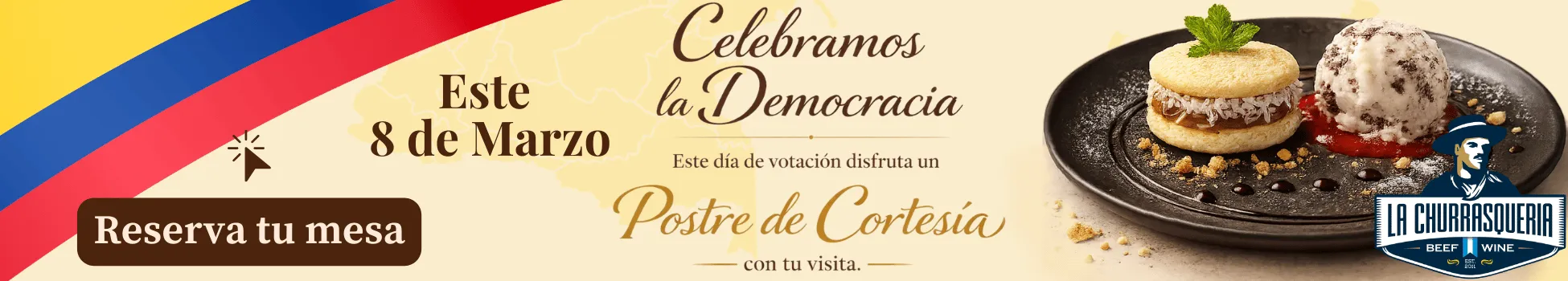 Postre de cortecia en La Churrasquería: música en vivo, homenaje y reserva de mesa para el 8 de marzo de 2026
